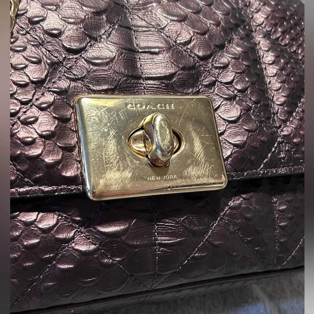 Coach Cassidy Oxblood Snake Embossed Diamond Quilted Leather Crossbody - Picture 12 of 16